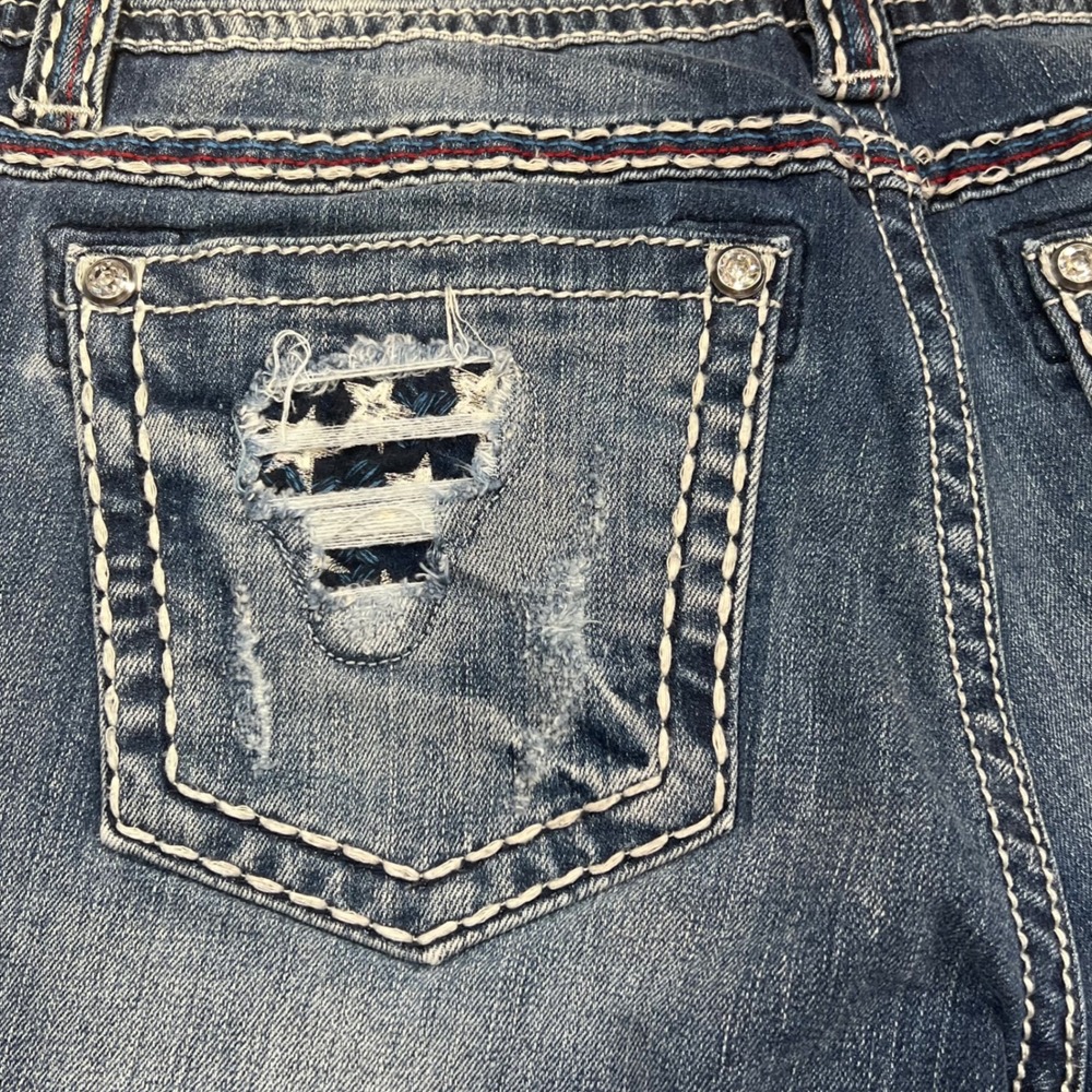 Miss Me Signature Cuffed Capri Distressed Americana Jeans JP7687P MK 555 Size 33 - Picture 15 of 16